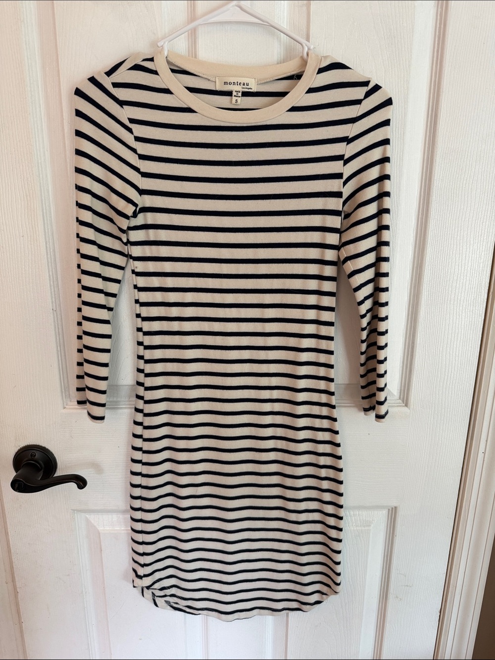 Monteau Black & Cream Striped Long Sleeve Bodycon Dress